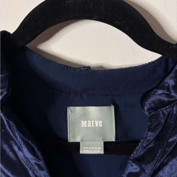 Anthropologie Maeve Blue Velvet Tie-Neck Button-down Tunic - Picture 3 of 6
